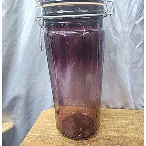 Vintage amathyst purple Glass Jar Canister Airtight Locking Hinge Lid 10" lot b